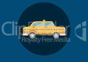 Taxi illustration icon in circle against blue background