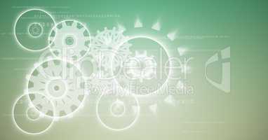 White cog graphics against green background