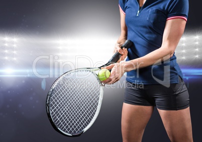 Tennis player against bright lights