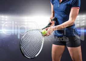 Tennis player against bright lights