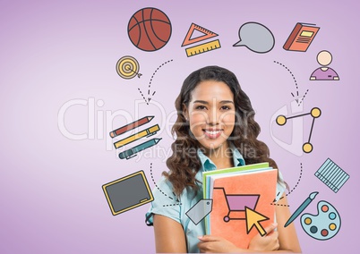 Student with education graphic drawings