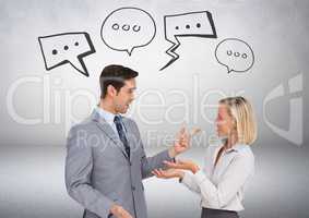 Business people chatting with speech bubble graphics drawings
