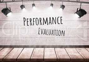 Performance evaluation text with spotlights on wood
