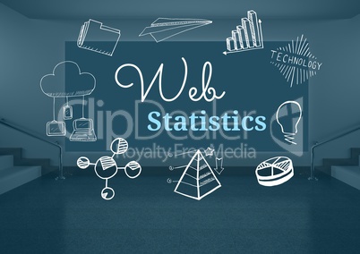 Web statistics text with drawings graphics