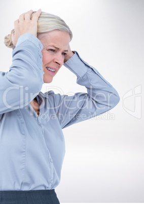 Stressed woman against grey background