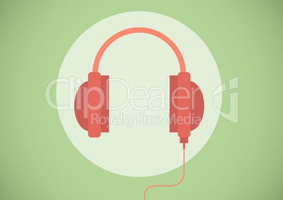 Red headphone illustration icon in cirlce against green background