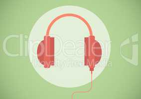 Red headphone illustration icon in cirlce against green background