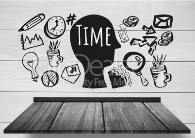 Time text with drawings graphics