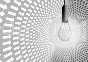 3D bulb in front of grey spiral of arrows