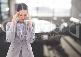 Stressed anxious woman near bright window