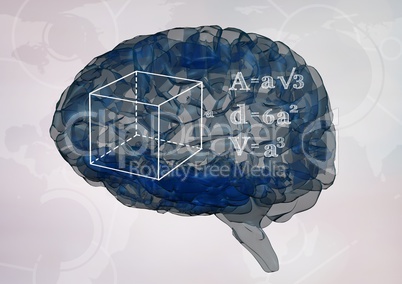 Blue brain with white math graphic against white interface