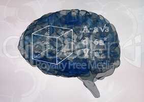 Blue brain with white math graphic against white interface