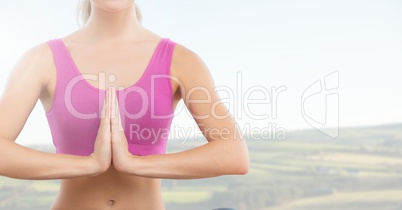 Woman Meditating with bright background