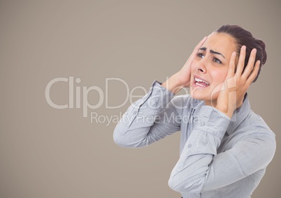 Stressed Woman with brown background