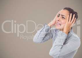 Stressed Woman with brown background