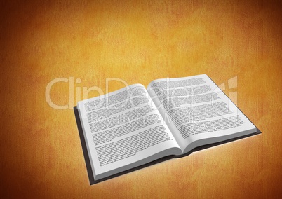 Book open against orange background