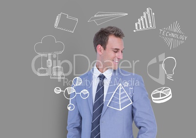 Businessman with Business graphics drawings