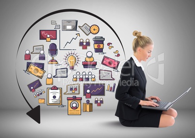 Businesswoman with business graphics drawings