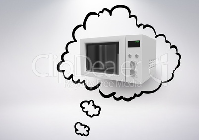 3D Microwave in thought cloud against grey background