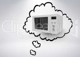 3D Microwave in thought cloud against grey background