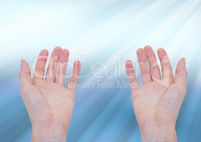 Hands asking for help open reaching against light background