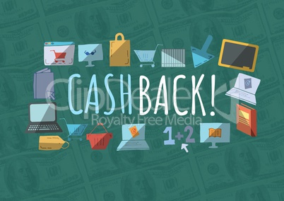 Cashback text with drawings graphics