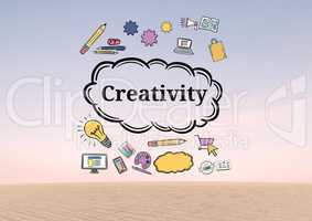 Creativity text with drawings graphics
