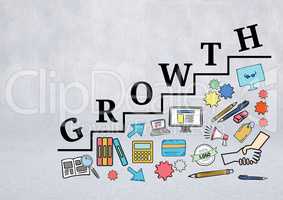 Growth text with drawings graphics