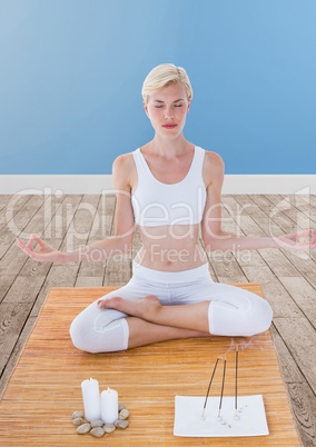 Woman Meditating peaceful in room