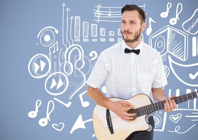 Musician with guitar and music drawing graphics