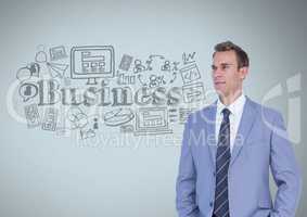 Businessman with Business graphics drawings