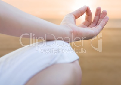 Hand Meditating peaceful by sunset