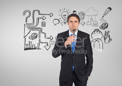 Businessman with ideas business graphics drawings