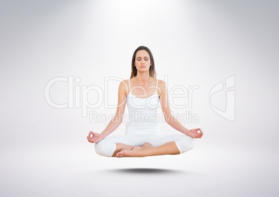 Woman Meditating floating against grey background