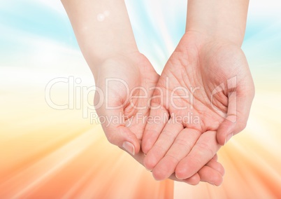 Hands Kind open against abstract background