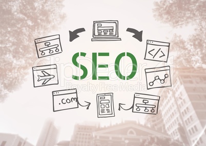 SEO text with drawings graphics