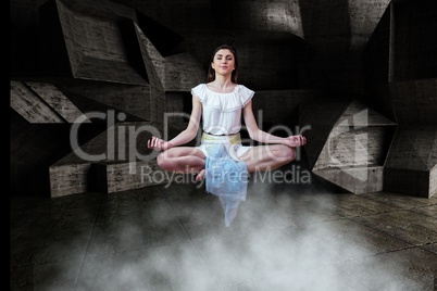 Young woman meditating in air in 3d room