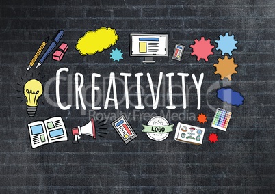 Creativity text with drawings graphics