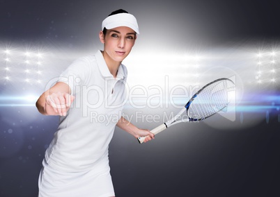 Tennis player against bright lights