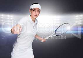 Tennis player against bright lights