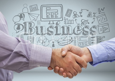 Business handshake with business graphics drawings