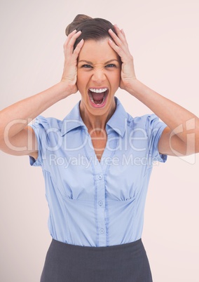 Stressed woman against pink background