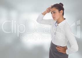 Anxious worried woman against blurred background
