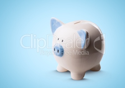 Piggy bank against blue background