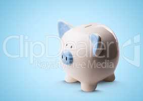 Piggy bank against blue background