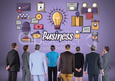 Business people group with business icons graphics