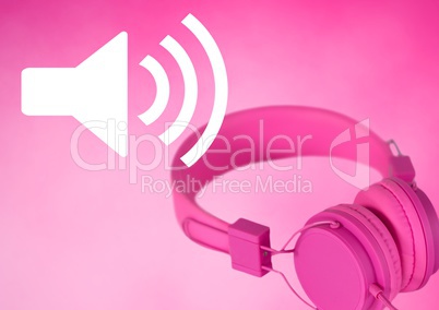 Pink headphones with volume speaker icon