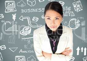 Woman with Business graphics drawings