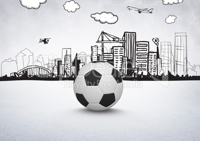 3D Football with city drawings on white background