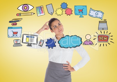 Businesswoman with business online new graphic drawings